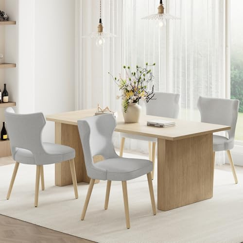 COLAMY Esszimmerstühle 4er Set, Polsternder Stühle Esszimmer mit Rückenlehne, Küchenstühle Gepolstert, Stoff Dining Chairs mit Wingback und Holzbeinen für Esszimmer, Küche, Restaurant, Hellgrau