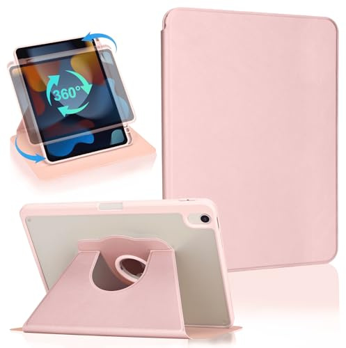 Koze 360° Rotating Case for iPad Air 11-inch M4 (2026)/M3 (2025)/M2 (2024) & iPad Air 10.9 inch 5th/4th Gen with Pencil Holder, Swiveling Crystal Clear Protective Back Cover Stand, Rose Gold