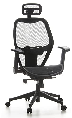 HJH Office 653000 Sedia professionale per ufficio AIR-PORT Mesh nero Sedia girevole con supporto lombare, braccioli pieghevoli e regolabili