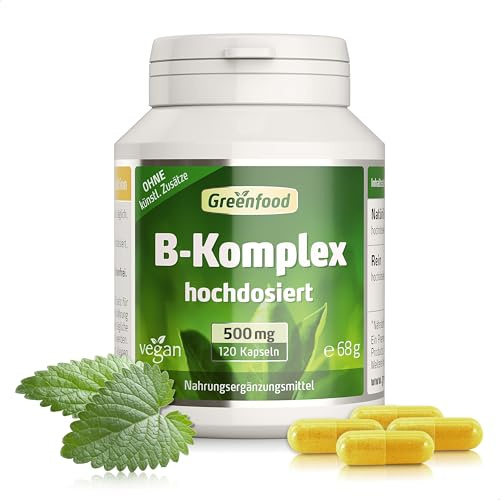 B Komplex, 500 mg, hochdosiert, 120 Kapseln - OHNE künstliche Zusätze