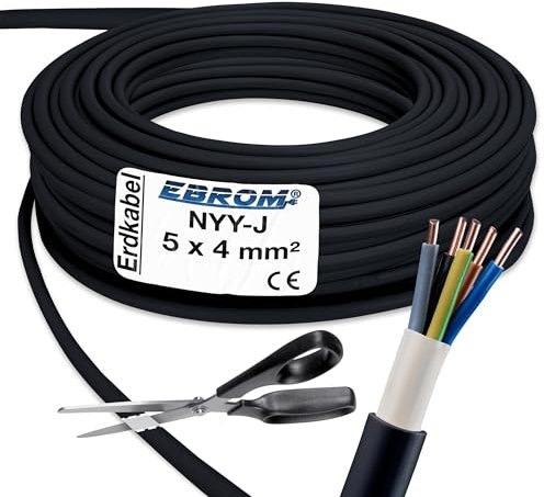 Câbles d'alimentation électrique souterrain - NYY-J - 5 x 4 mm² - Grand choix de quantité - Choix libre à partir de 1 m - Dans une longueur