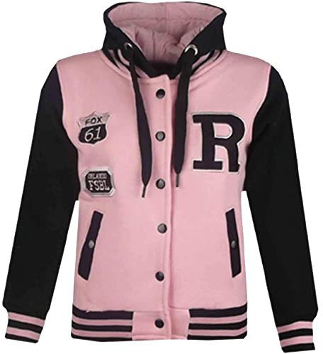 A2Z 4 Kids Baseball R Fashion Hooded Varsity Jacket - B.B Jacket Fox Baby Pink 3-4