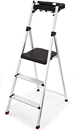 Rubbermaid RMA-3T Tritthocker mit 3 Stufen, leicht, Aluminium, mit Projektablage, 102 kg Kapazität