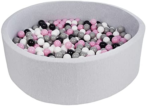 Velinda Piscine a balles pour Enfant, diametre env.125 cm, Aire de Jeu + 600 balles (Couleurs des balles: Noir,Blanc,Rose Clair,Gris)