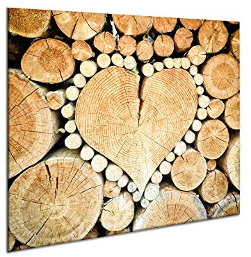 Glas Spritzschutz 60 cm x 52 cm | gehärtetes Sicherheitsglas Küche Wand splash-back Guard | 11157 Holz Herz | by semUp