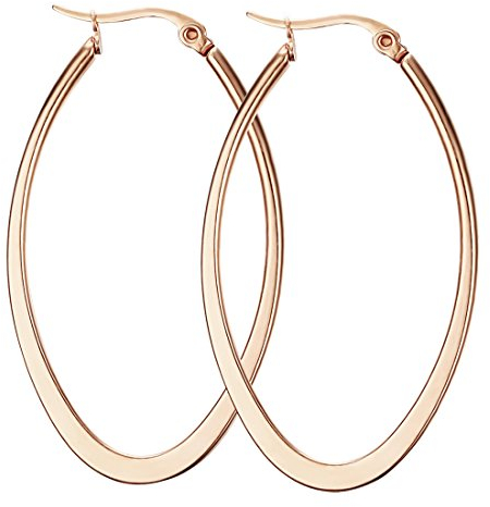 Caimeytie Créole Boucles d'oreilles Ovales pour Femme en Acier Inoxydable Or Rose