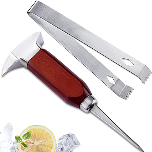 Eispickel– 17,8 cm Edelstahl-Eiszerkleinerer mit Holzgriff, japanischer Stil, Eishacker, Dual-Action-Eismeißel, ideal für Bars und Zuhause