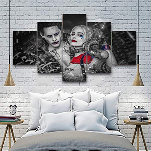Baobaoshop Leinwand Malerei Home Wandkunst 5 Stücke Joker Harley Quinn Poster HD Drucke Modulare Bilder für Wohnzimmer Dekoration Rahmen-Kein Rahmen