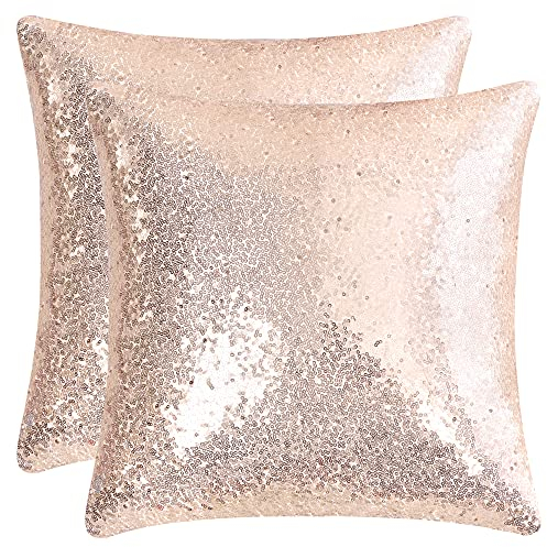 sourcing map Pailletten Kissenbezug 40x40cm Deko Kissenbezug 2er Set Dekorativ Kissenhülle Kissenbezüge für Dekokissen Zierkissen Couchkissen Rosa Gold