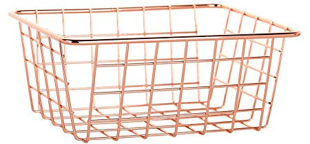 FJROnline Panier de Rangement en Fil métallique pour Fournitures de Bureau, Bureau, Salle de Bain, buanderie, Rose Gold, Taille L