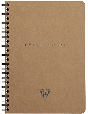 Clairefontaine 103566C - Notizbuch Flying Spirit, mit Innentaschen und Spiralbindung, liniert, 60 Blatt, DINA5, 14,8 x 21cm, 1 Stück, Braun mit sortierten Designs