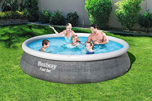 BestWay 13' x 33 Family Garden Outdoor Swimming Pool Fast Set Round Above Ground Rattan Print With Filter Pump 57376 New