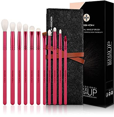 Make-up-Pinsel 11-teilig, essenzielle Lidschatten-Pinsel-Set, Lidschattenpinsel vegan inkl. Mischpinsel, Detailpinsel, Augenbrauenpinsel, Eyeliner-Pinsel mit gebogener Spitze rot