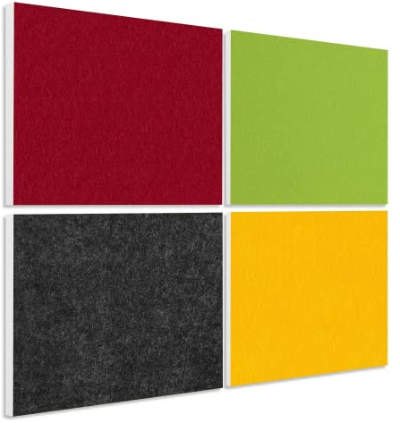 platino24 Akustipaneele 4 Elemente Colore Rechteck 825 x 550 x 50 mm Bordeaux + Hellgrün + Anthrazit + Sonnengelb I Schallabsorber aus Basotect ® G+ mit Akustikfilz I Schalldämmung Wand & Decke