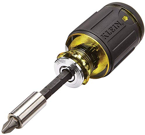 Klein Tools 32308 Multi-bit Stubby Screwdriver, Impact Rated 8-in-1 Adjustable Magnetic Tool with Phillips, Slotted, Square and Nut Driver