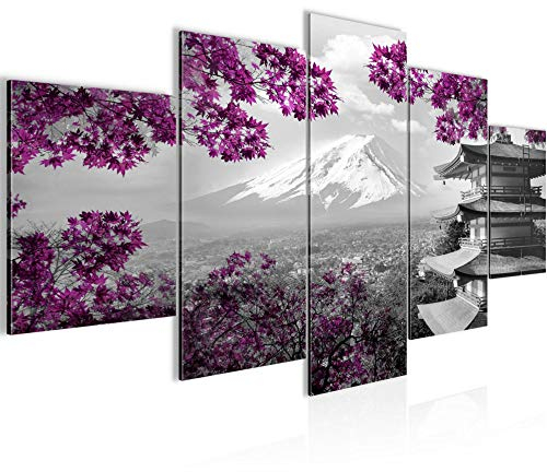 Runa Art - Tableau Japon 200 x 100 cm 5 parties XXL Decoration Murale Dessin Gris rose 009151b