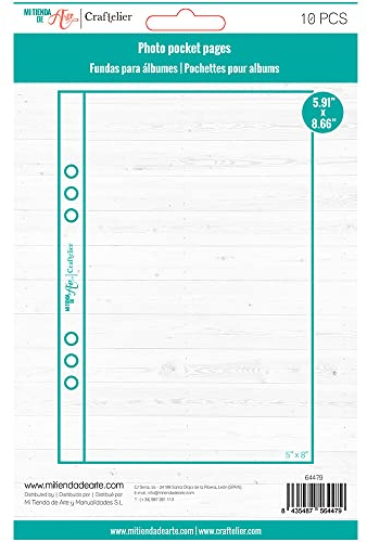 Craftelier - Klarsichthüllen mit 1 Kunststofftasche für personalisierte Fotoalben | Beinhaltet 10 Hüllen im Format 12,7 x 20,32 cm (5 x 8) | Kompatibel mit 6-Ring-Alben