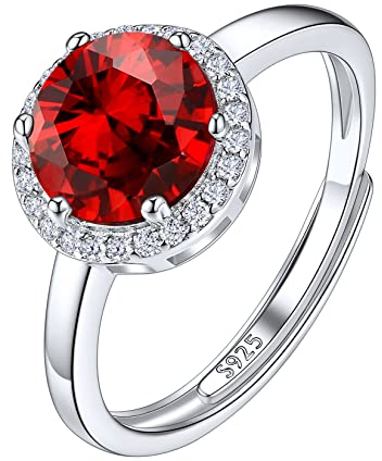 Suplight Damen Ringe aus 925 Sterling Silber Kristall Fingerring mit Geburtsstein Januar in Rundschnittform Zirkonia Damenring Synthetischer Granat