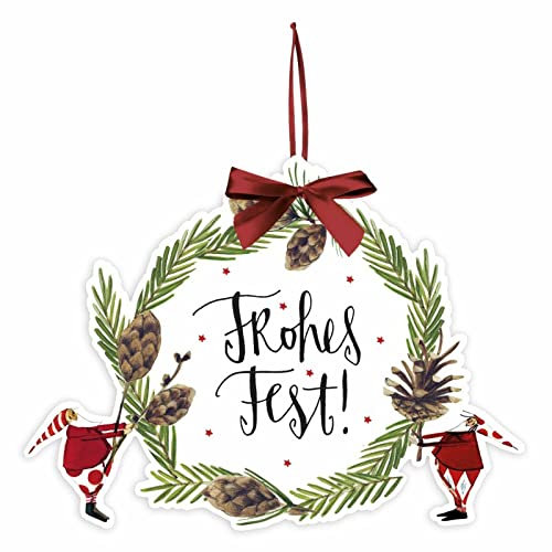 Grätz Pappschild Wanddeko Frohes Fest Türschild Papp-Schild Metallschild Wand-Deko Tür-Schild Papier-Schild Weihnachten Weihnachtlich