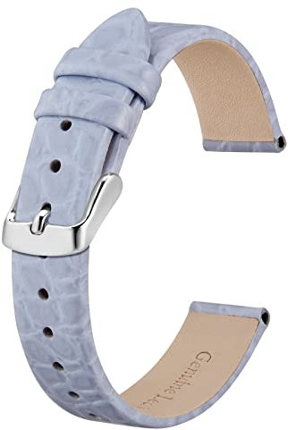 BISONSTRAP Leder Uhrenarmbänder, Weiche Ersatzbänder mit Polierter Schnalle, 14mm, Hellviolett mit Silberner Schnalle