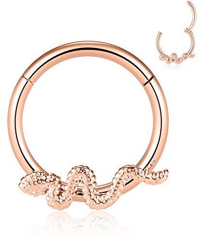 AROWRO Schlange Nasenringe Septum Clicker Nase Hoop Ring 316L Chirurgenstahl Knorpel Daith Helix Ohrringe Hoop Daith Piercing Schmuck 16G 8mm Roségold