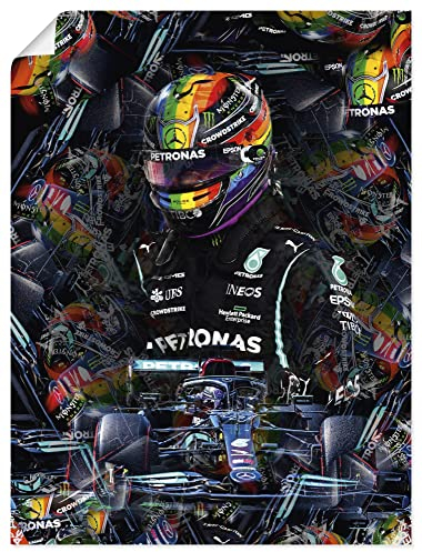 ARTLAND Wanddeko Poster & Kunstdrucke Wandposter 60x80 cm Hochformat Sir Lewis Hamilton Legende Mercedes Rennfahrer Auto Formel 1 Rennen Sport U3UD