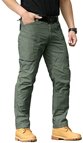 CARWORNIC Taktiska vandringsbyxor för män, lätt rip-stop, för strid, arbete, cargobyxor med flera fickor, Armégrönt, 32W x 30L