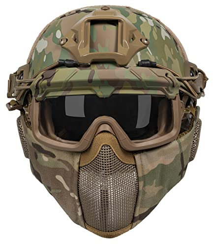 OneTigris Airsoft Fast Helmet - Full Face Protective Tactical Helmet With Foldable Ear Protection Mask And Goggles for Airsoft Paintball Sooting Wagrgame CS, Camo