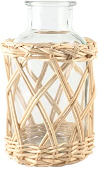 Blumenvasen mit Weidenabdeckung, gewebte Glasvase, dekorative Blumenflasche für Esszimmer/Schlafzimmer/Badezimmer/Kaminsims (Weide)