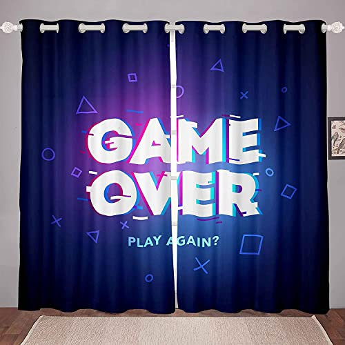 Loussiesd Gamer Curtains for Bedroom - Boys & Teens Electronic Games Room - Thermal Blue & Purple Drapes, W52*L63