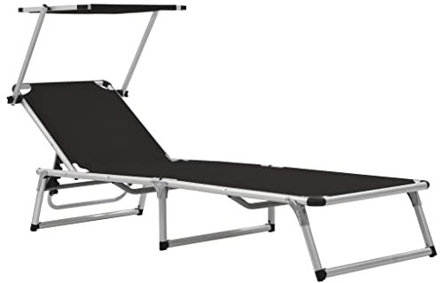 INLIFE Klappliege mit Sonnenschutz Aluminium und Textiline Schwarz