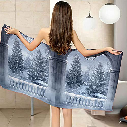 LGCK Strandtuch Ultraweich Kinder Badetuch Schnell Trocknend Wasseraufnahme Extra Mikrofaser 3D Winterschneeszene Badetücher Strandtücher Jugend Mädchen Erwachsene Kuscheldecke 70x140cm