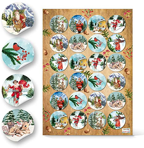 Logbuch-Verlag 48 Weihnachtssticker nostalgie vintage Weihnachtsmotive - Winter Weihnachtsmann Sticker rund selbstklebend Ø 4 cm