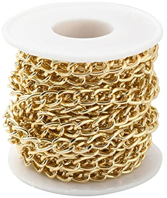 Sctmda Aluminium-Panzerketten 5 m Gliederkette Gold Ungeschweißte Gedrehte Ketten Schmuckkette Vergoldet mit Spule Metallkette Schmuckherstellung Zubehör für DIY Halskette Basteln 10 x 6,5 mm