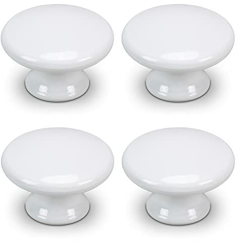 Mavö 4 Stück weiße Möbelknöpfe Schrankknopf Kunststoff weiss rund Griff Möbelknauf Schubladenknopf JUKA (Weiß, 4er)