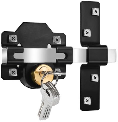 Long Throw Gate Lock, 50mm, Double Locking, Stainless Steel Rimlock for Garage Door or Wooden Gate, 5 Keys Supplied