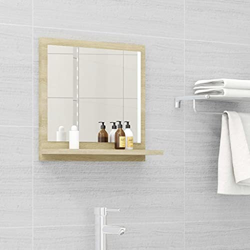 homiuse 40x10,5x37 cm Badspiegel Spiegel mit Ablage Rechteckiger Wandspiegel Mirror Badezimmerspiegel Badezimmer Spiegel Bad Stilvolle Duschspiegel Sonoma Eiche Holzwerkstoff Acryl