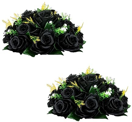 BLOSMON Blumenstrauß Blumengestecke Künstlich Deko Rose 2 Pcs Schwarz Künstliche Blumenstrauss Blumen Tischdekoration Blumenkugel Valentinstag Rosenstrauss Echt for Hochzeit Muttertagsgeschenk
