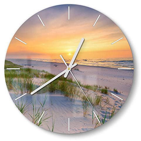 DEQORI Glasuhr | rund Ø 30 cm | Motiv Sonne sinkt über Ostsee | ausgefallene leise Design Uhr aus Glas | Wanduhr für Wohnzimmer & Küche | Moderne Hingucker Uhr für die Wand