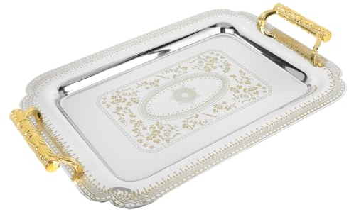 Nordic Decor Tray for Ottoman, Vintage Appetizer Dish, Serving Tray for Coffee Table, Hotel, Western Dish Plate, Stainless Steel Old Fashioned 1pc