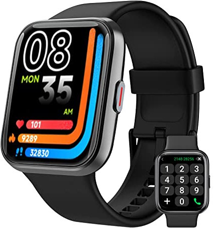 Alexa Smart Watch (Risposta/Effettua chiamata), RERE Fitness Tracker con 60 modalità sport, frequenza cardiaca, ossigeno nel sangue, monitoraggio del sonno, da 1,7 per Android e iPhone (Nero)