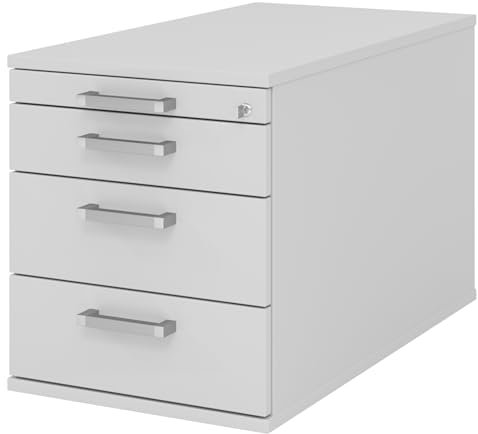 bümö Rollcontainer mit Schubladen, Container abschließbar aus Holz in grau - Rollwagen für's Büro als Schreibtisch Unterschrank, Bürocontainer od. Schreibtischcontainer mit Chromgriffe