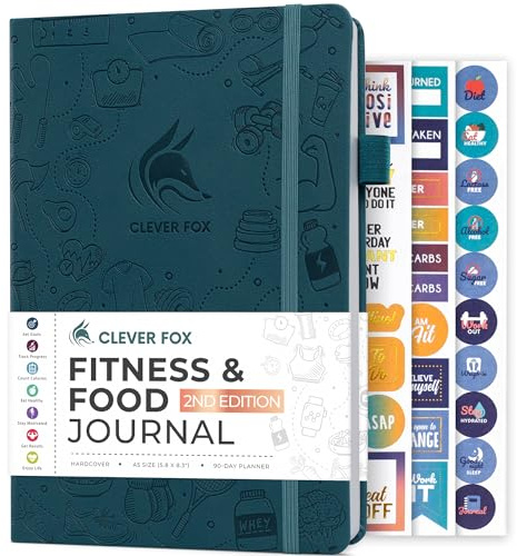 Clever Fox Fitness & Food Journal – Nutrition & Workout Planner for Women & Men – Diet & Gym Exercise Log Book with Calendars, Diet & Training Trackers - Undated, A5 Size, Hardcover (Dark Teal)