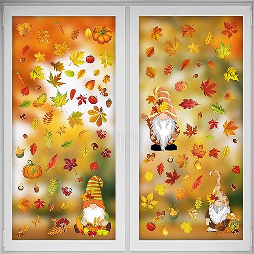 6 Stück Erntedankfest Fensteraufkleber, Thanksgiving Fenster Aufkleber, Ahornblätter Kürbisse Zwerge Abziehbilder Statisch Fenster Erntedankfest Aufkleber für Erntefest Party (B)