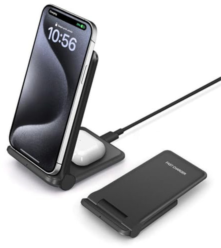 Chargeur à Induction 2 en 1 FDGAO, Chargeur sans Fil 20W Pliable Station de Charge pour iPhone 16 Pro/15 Pro/14/13/12/11 Pro Max/XS/XR/8; Samsung Galaxy S24/S23/S22/S21/S20 Ultra/S10; Note 20/10/9/8