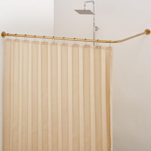 Crkmire L Form Duschvorhangstange, 61-134,6 cm x 61-134,6 cm Verstellbare Ecke Duschstange Kein Durchhängen 90 Grad Gebogene Gardinenstange für Badezimmer, mit 12 Haken und