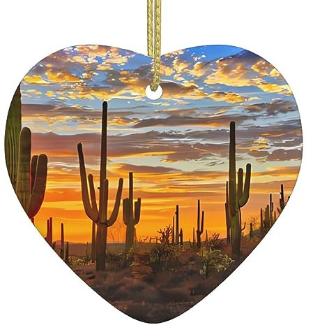 Boule de Noël personnalisée en céramique à suspendre, motif cactus dans le désert, décoration de sapin de Noël pour petit ami, petite amie, épouse, cadeaux de Noël