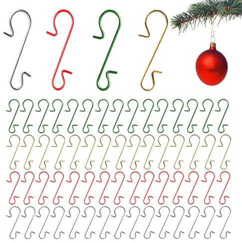 60 Stück Weihnachtsbaum Baumhaken Gold Silber, 4 FarbenAufhänger S Kugelaufhänger für Christbaumkugel, 30mm Klein Metall Schnellaufhänger, Weihnachten S-Haken für Art Craft Christbaumschmuck