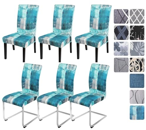 Alishomtll Stretch Stuhlhussen 4er/6er Set Blau Stuhlbezug Schwingstuhl Elastische Hussen Abnehmbarer Waschbarer Stühle Schutz für Esszimmer Restaurant Hotel Bankett Hochzeit (Blauer Türkis, 6 Stück)