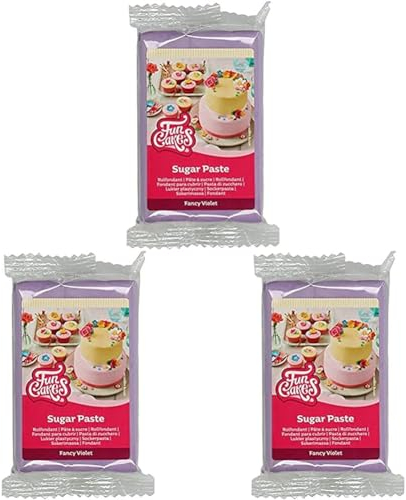 FunCakes Rollfondant Fancy Violet: Einfach zu verwenden, glatt, flexibel, weich und biegsam, perfekt zum Dekorieren von Kuchen, Halal, koscher und glutenfrei, 250 g (Packung mit 3)